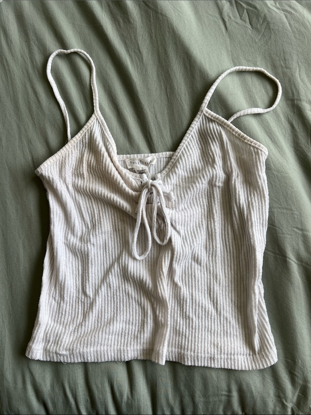 Ribbed Tie-Front Cami Tank Top - Cream